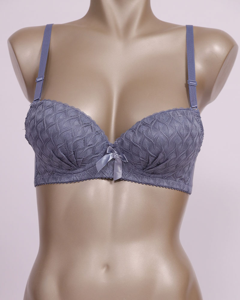 Cotton Padded Bra In Perforated And Edged Lace With Center Ribbon Design -  Daraghmeh