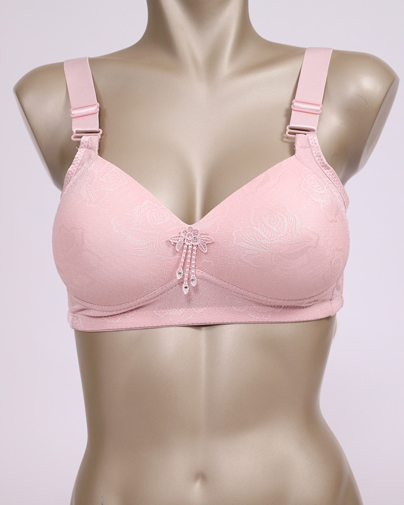 Plain Cotton Bra In Floral Design With Top Beaded Rose In The Middle -  Daraghmeh
