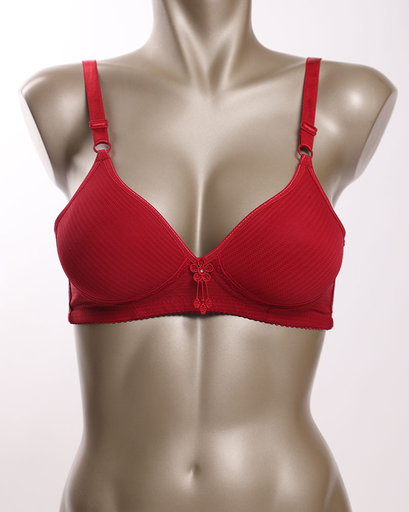 Ribbed With Side Roses Wireless Bra - Daraghmeh