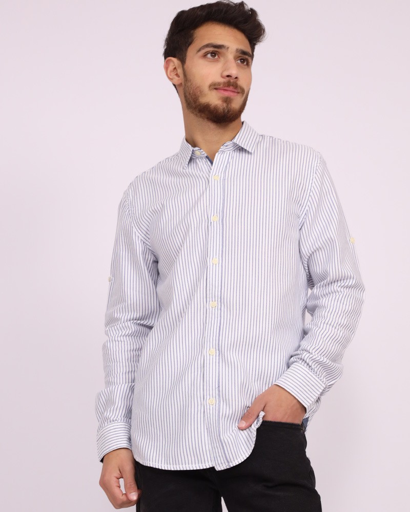 Cotton Striped Shirt - White And Navy - Daraghmeh