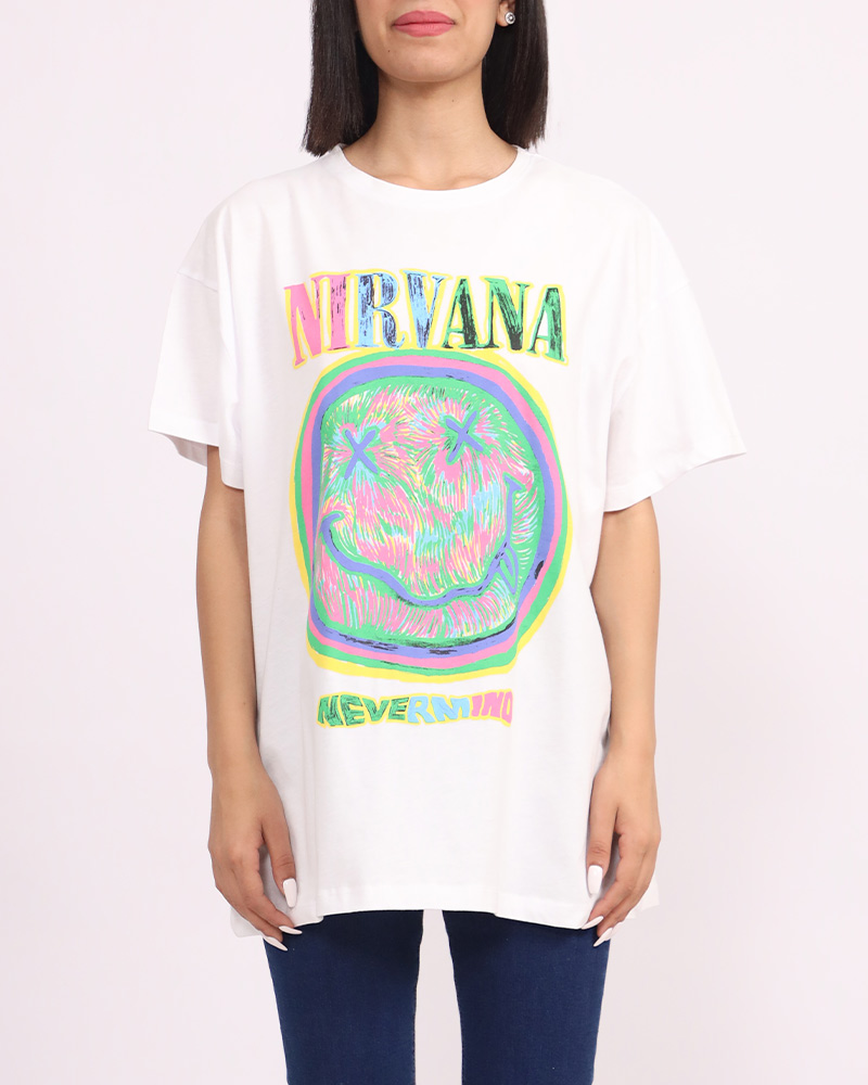 تيشيرت أوفر سايز قطني بطبعة "NIRVANA" ضراغمة