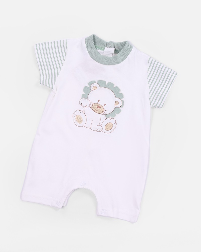 Baby Boys' Cotton Romper with Embroidered Lion