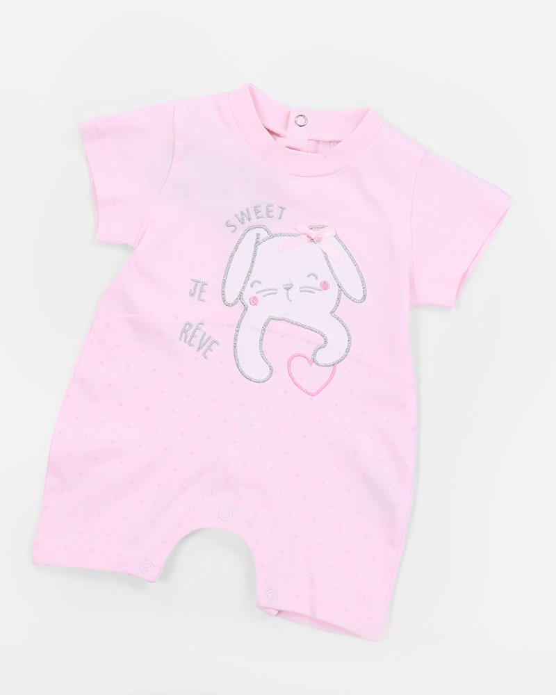Baby Girls' Cotton Romper with Bunny Print
