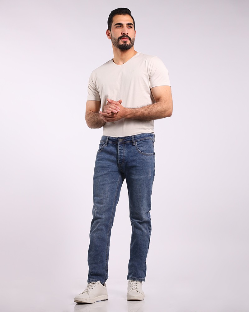 Blue Slim Fit Scratched Jeans - Daraghmeh