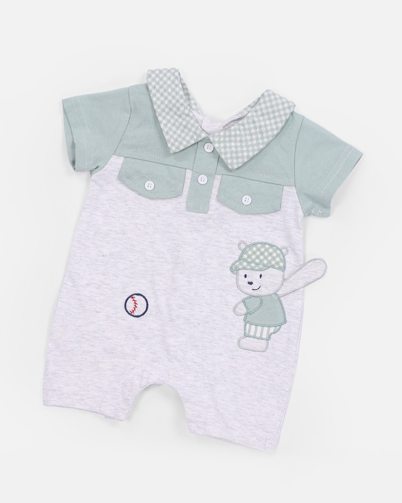 Baby Boys' Embroidered Collared Romper