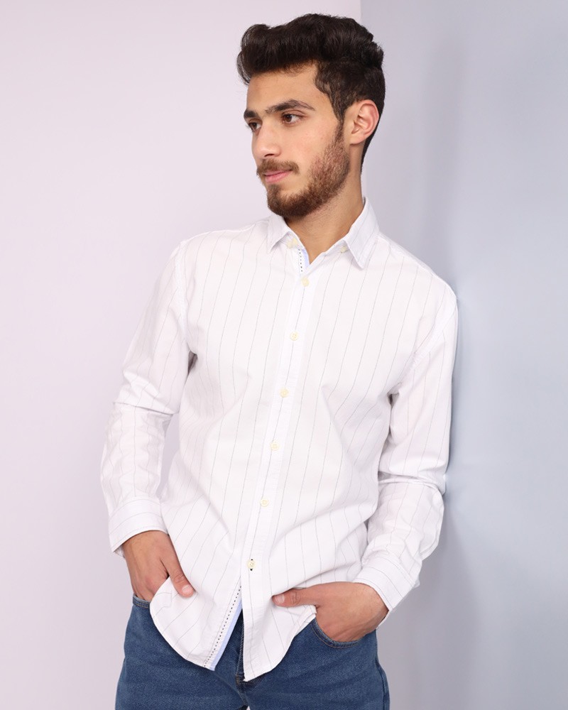 Cotton Striped Shirt - White Color - Daraghmeh