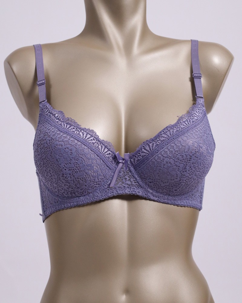 Cotton Padded Bra In Perforated And Edged Lace With Center Ribbon