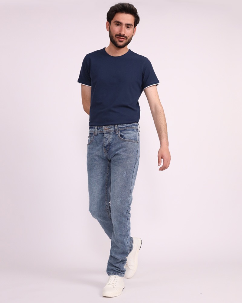 Slim Fit Scratched Blue Jeans - Daraghmeh
