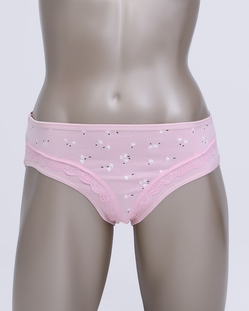 Women’s Cotton Brief Panty With Delicate Print And Lace Side Detail