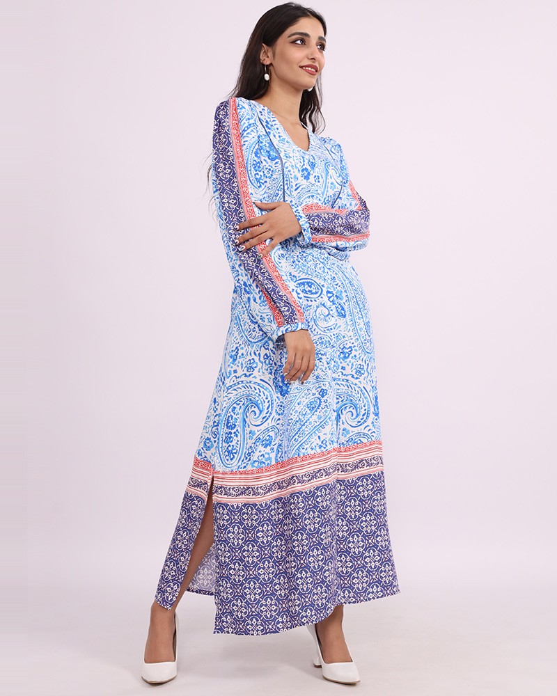 Sky Blue Dress With Ornaments Daraghmeh