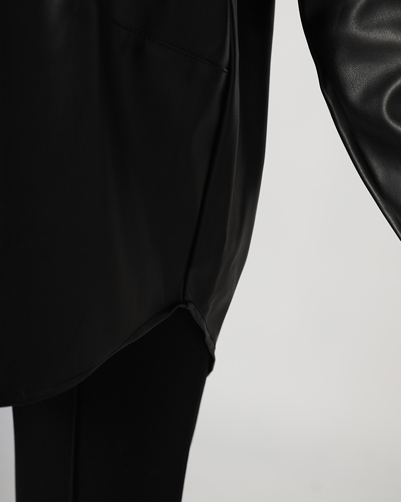 Black Leather Shirt Jacket - Daraghmeh