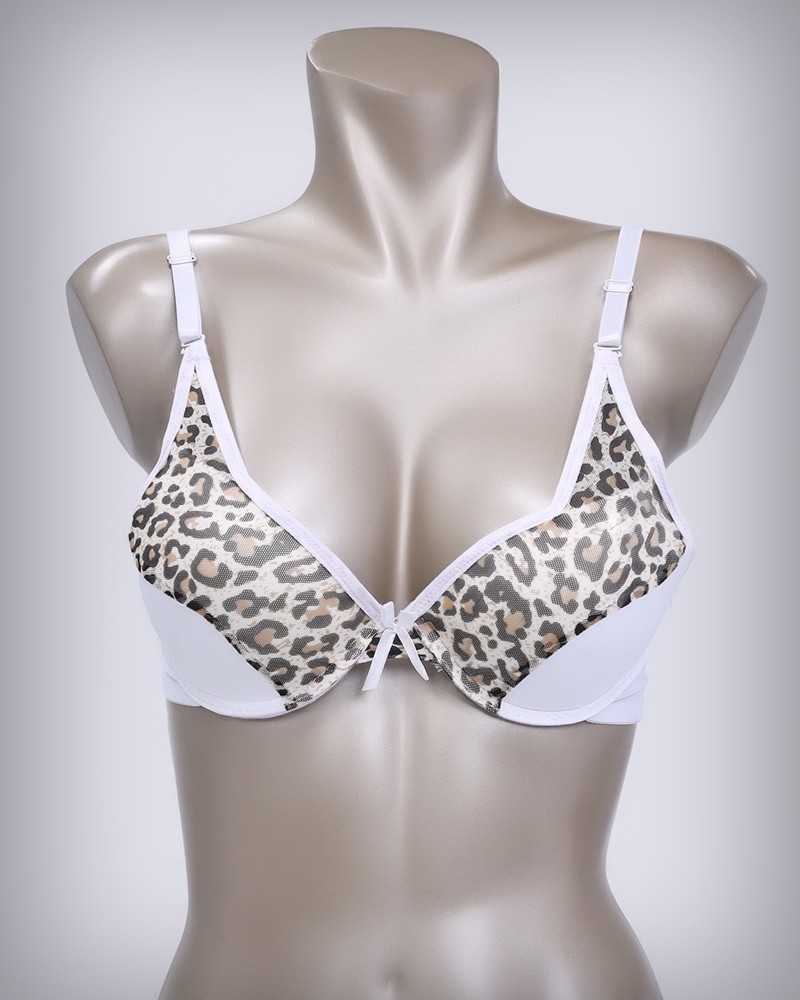 Full Cup Bra With Tiger Print And Centered Ribbon