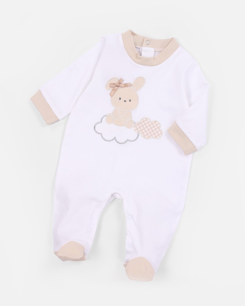 Baby Girls' Cotton Sleepsuit with Embroidered Bunny