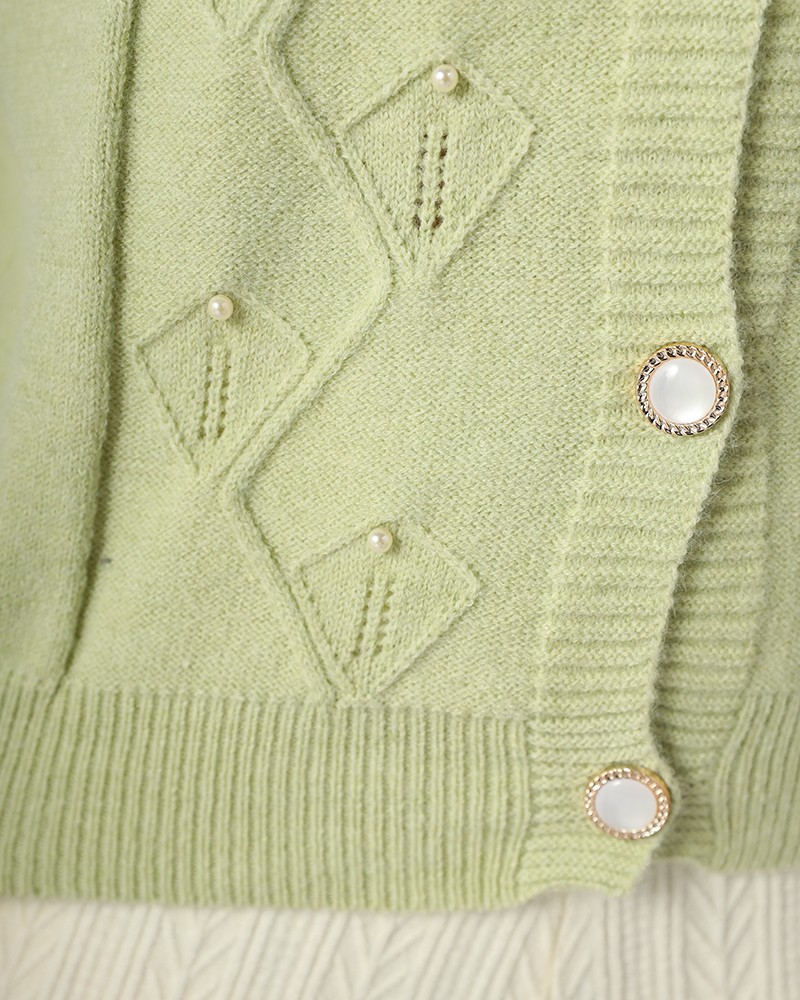 Knitted Wool Jacket With Pearls Daraghmeh