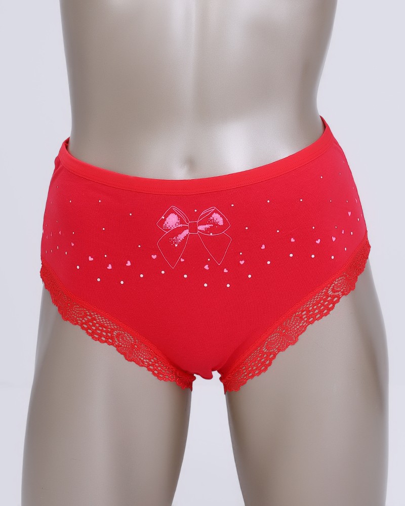 Women’s Brief with Bow Print and Lace Detail