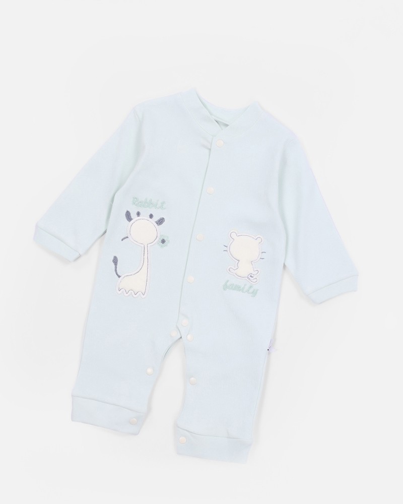 Baby Giraffe & Rabbit Embroidered Footed Sleepsuit with Front Snaps