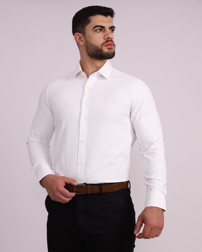Formal White Shirt With Engraved Triangle Design - Slim Fit - Daraghmeh