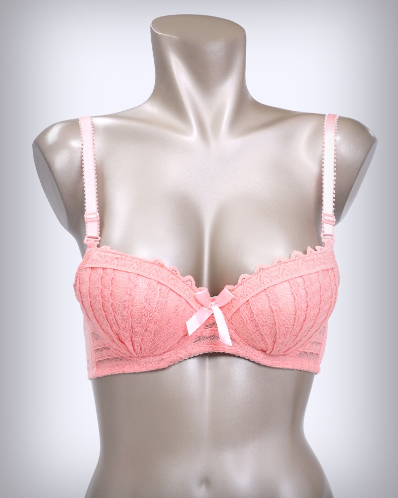 Perforated Lace Design With Bow Cotton Padded Bra