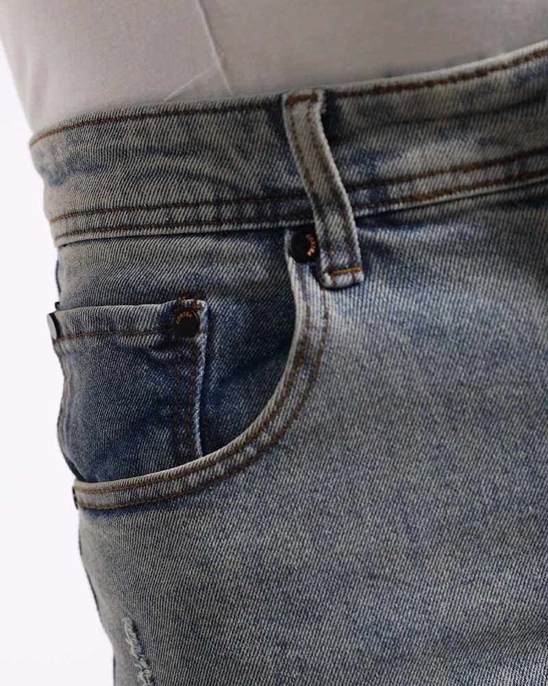 Light Blue Scratched Slim Fit Lycra Jeans - Daraghmeh