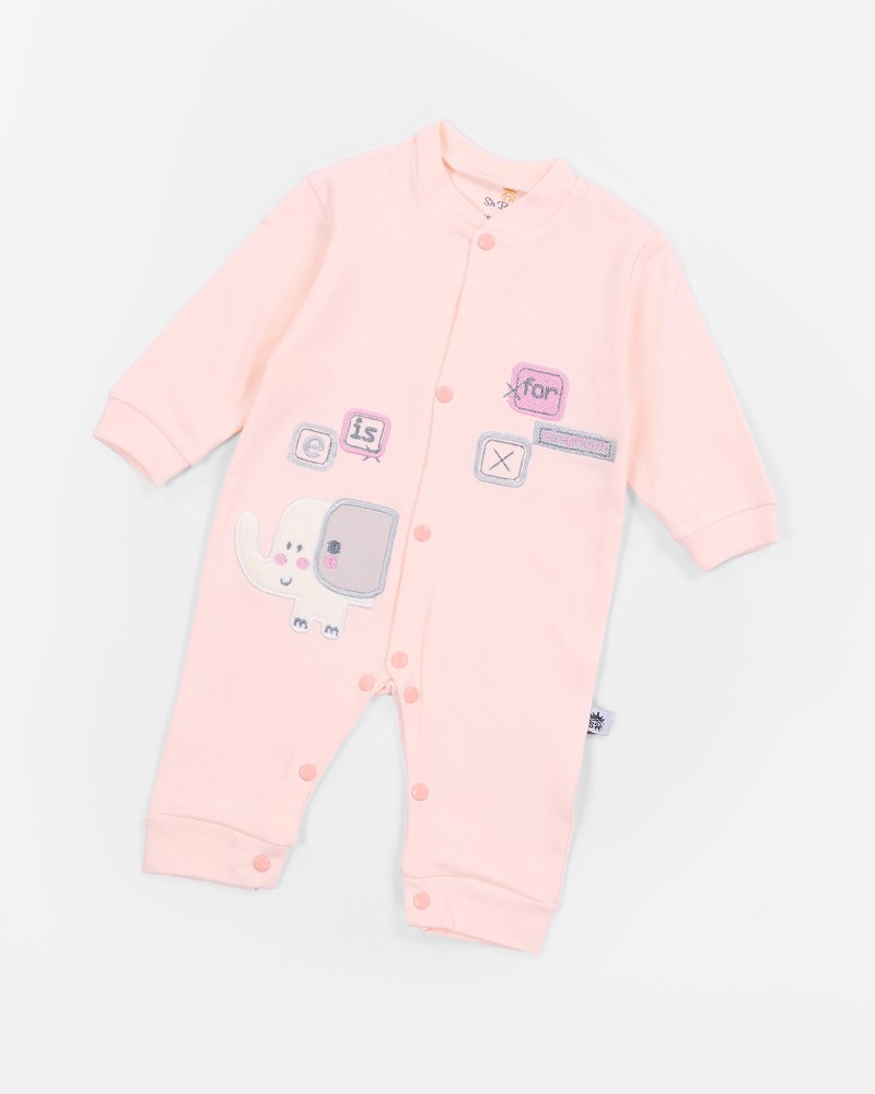 Baby Elephant Embroidered Footed Sleepsuit with Front Snaps